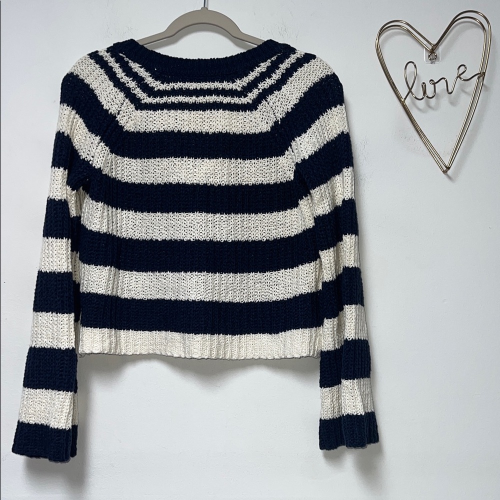 Anthropologie Pilcro Bell Sleeve Henley Navy Stripes nautical Sweater size S - Picture 5 of 9